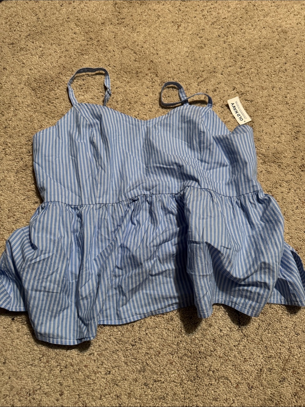 Old Navy Blue & White Striped Peplum Camisole